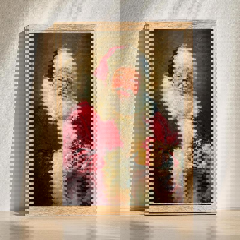 Santa Claus canvas wall art for home office decor, minimalist design with clean lines and subtle red accents, landscape | Familywalldecor