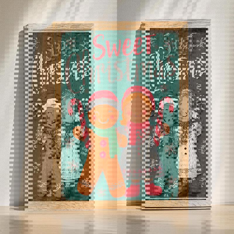 Christmas gingerbread couple canvas wall art, rustic farmhouse holiday decor for a home office with cozy festive charm | Familywalldecor