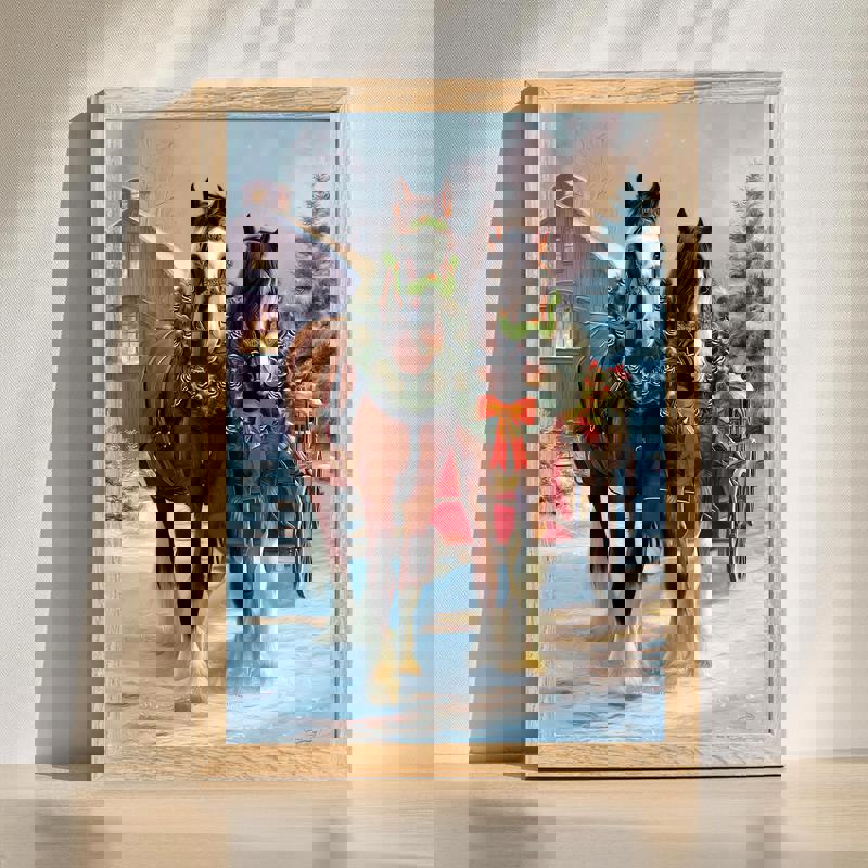 Christmas horses canvas wall art for home office decor, festive equestrian scene with warm holiday accents | Familywalldecor