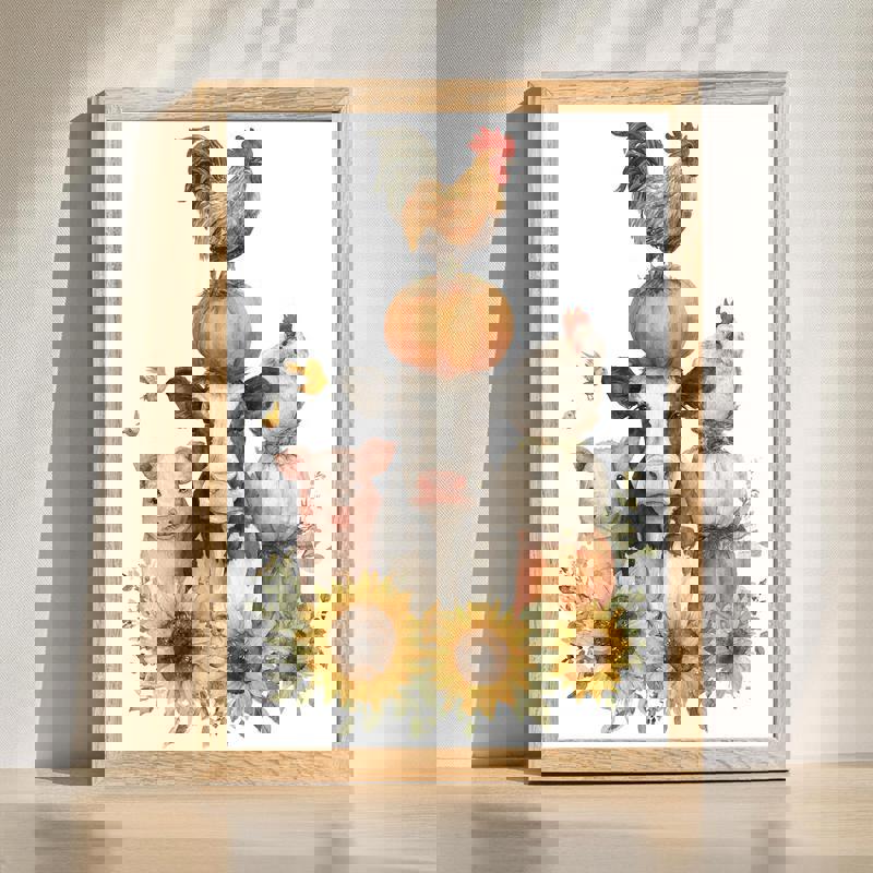 Tri farm animals canvas wall art with autumn vibes, warm earthy hues, ideal for cozy home office wall decoration | Family Wall Decor