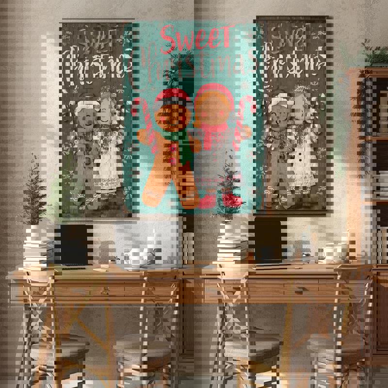 Sweet Christmas gingerbread couple canvas print, rustic farmhouse style wall decor ideal for cozy seasonal home office vibes Sweet Christmas gingerbread couple canvas print, rustic farmhouse style wall decor ideal for cozy seasonal home office vibes