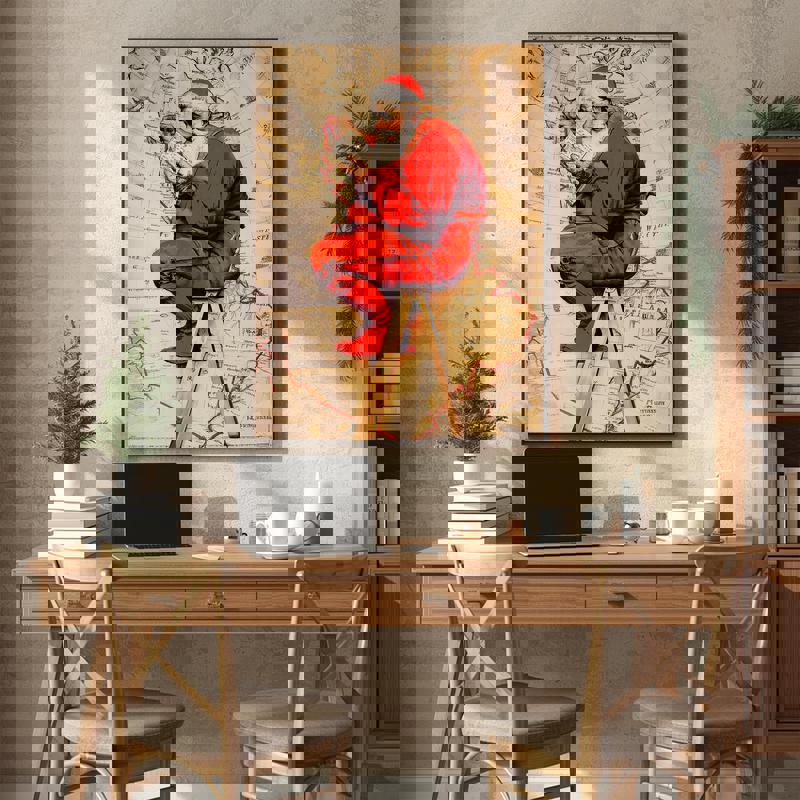 Vintage Santa Claus Christmas canvas featuring naughty and nice list, festive wall art for home office holiday decor