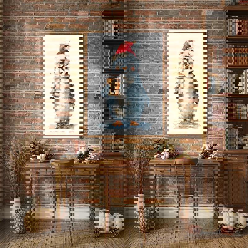 Christmas baby penguin canvas wall art, minimalist winter scene in kawaii design, cute nursery or kids room decor, landscape