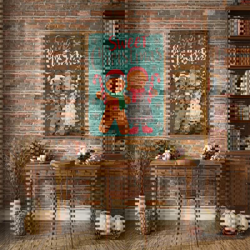 Christmas gingerbread couple canvas art, rustic farmhouse holiday wall decor, thoughtful gift for couples and newlyweds Christmas gingerbread couple canvas art, rustic farmhouse holiday wall decor, thoughtful gift for couples and newlyweds