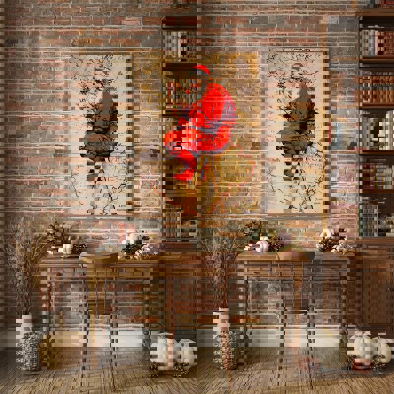 Vintage Santa Claus canvas showing him checking names on naughty and nice list, classic Christmas wall art for workspace