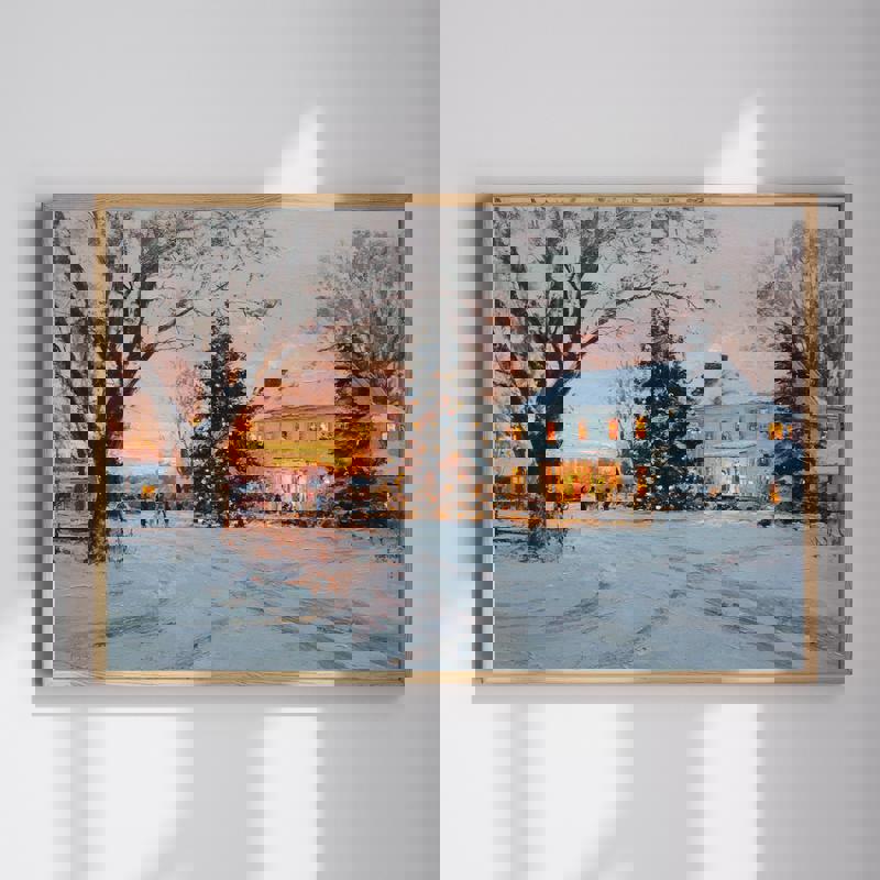 Christmas Eve Night Scene, Festive Holiday For Home Office Decoration Canvas | Family Wall Decor