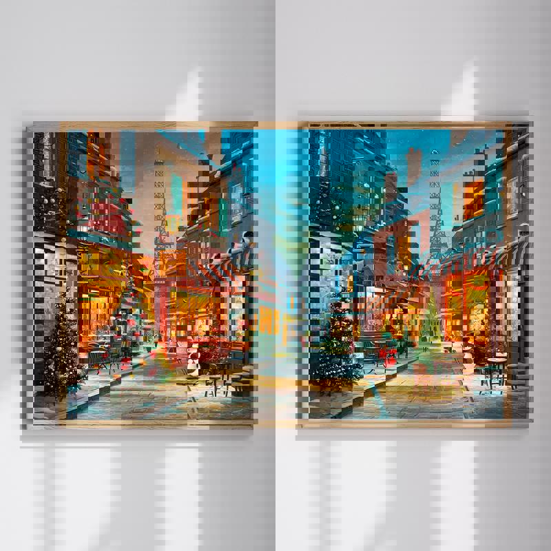 Christmas Paris canvas wall art with festive lights and winter charm, warm tones for cozy home office holiday decor | Familywalldecor