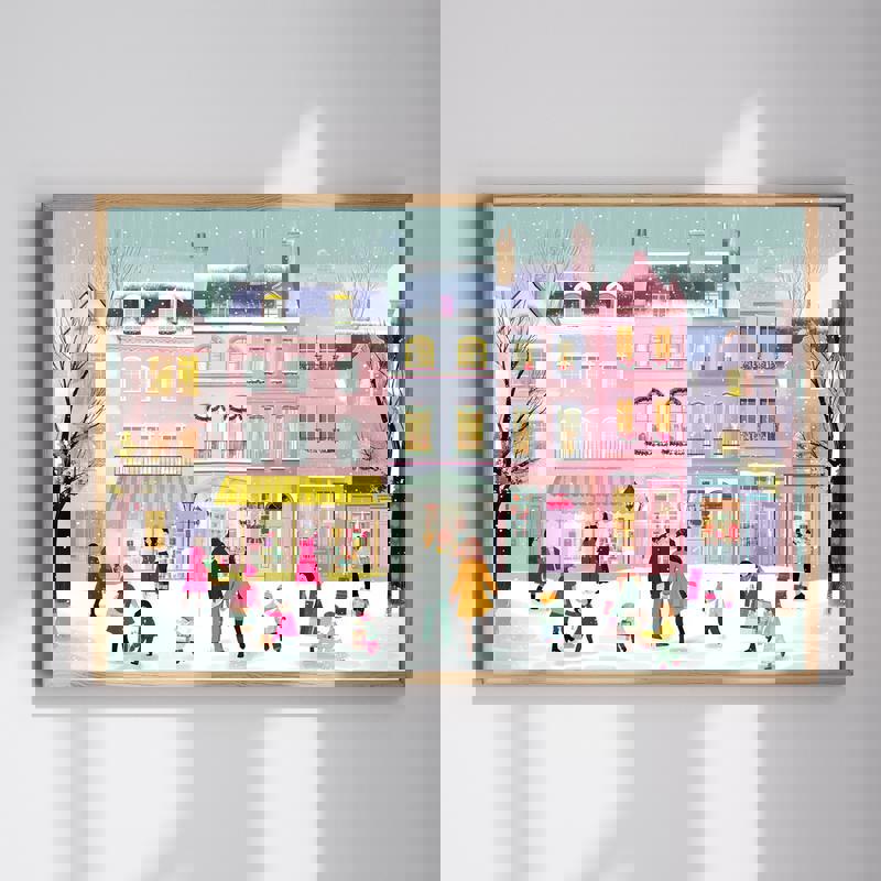 Little Town canvas wall art with minimalist townscape lines in neutral palette, landscape format for serene workspace decor | Familywalldecor