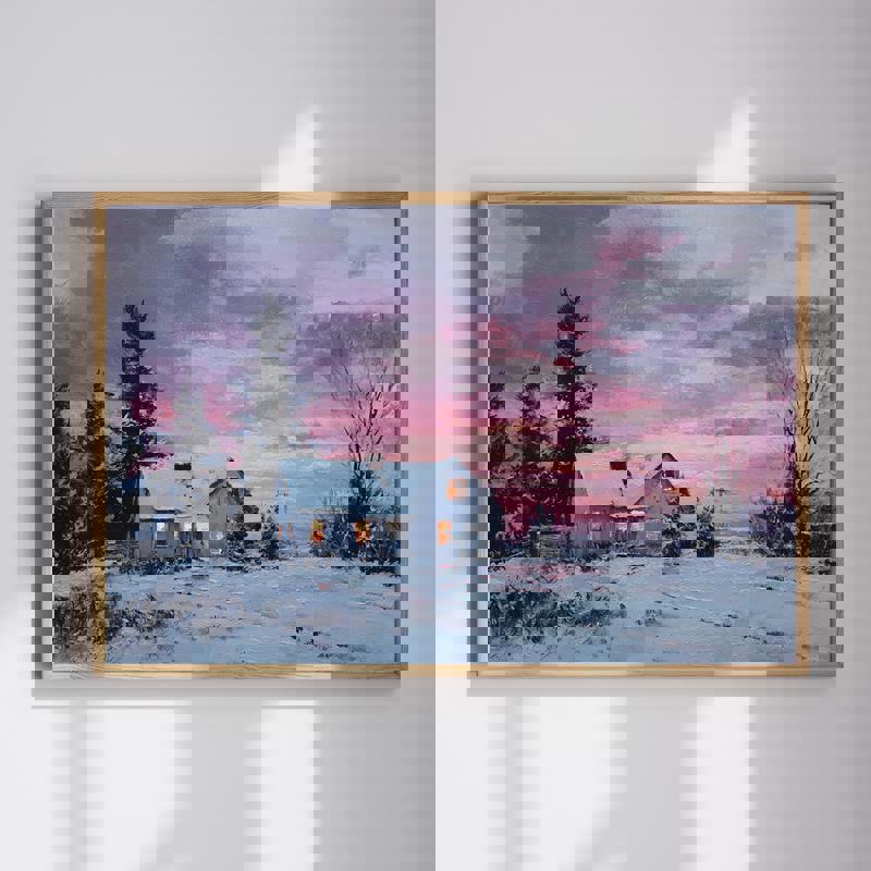 Twilight Cottage, Cozy Rustic Home Office Canvas | Family Wall Decor