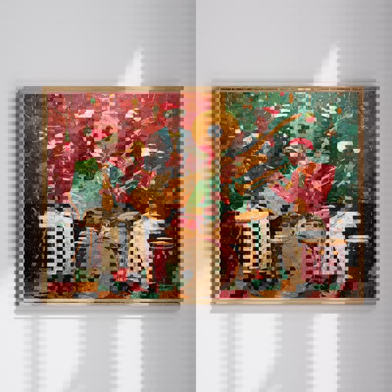 Christmas jazz canvas wall art for man cave decor, festive night motif with musical vibes and holiday flair, in rich tones | Familywalldecor