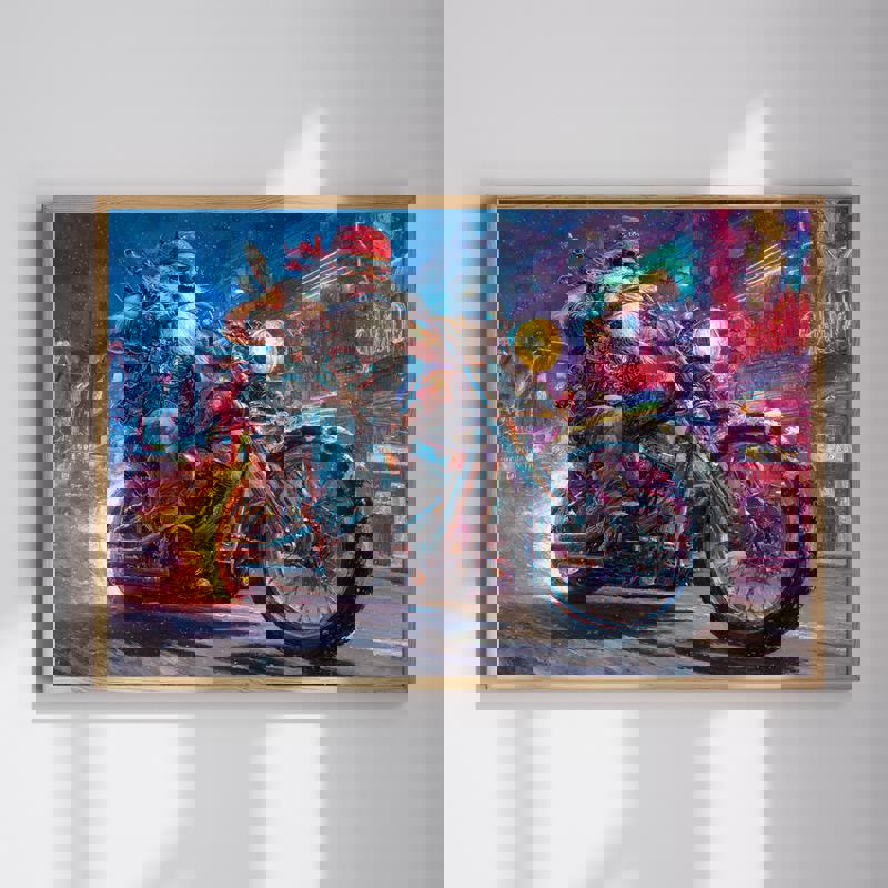 Santa’s Night Out canvas wall art featuring Santa in a festive nightlife scene with neon bar vibes, ideal for man cave decor | Familywalldecor