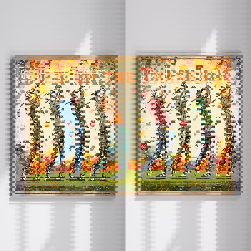 Autumn golf canvas wall art with turkey vibes, rustic warm earth tones, landscape orientation, ideal for man cave decor | Familywalldecor