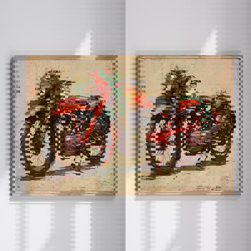 Vintage motorcycle canvas wall art for man cave decor, rustic garage-inspired print on canvas for bold focal point on walls | Familywalldecor