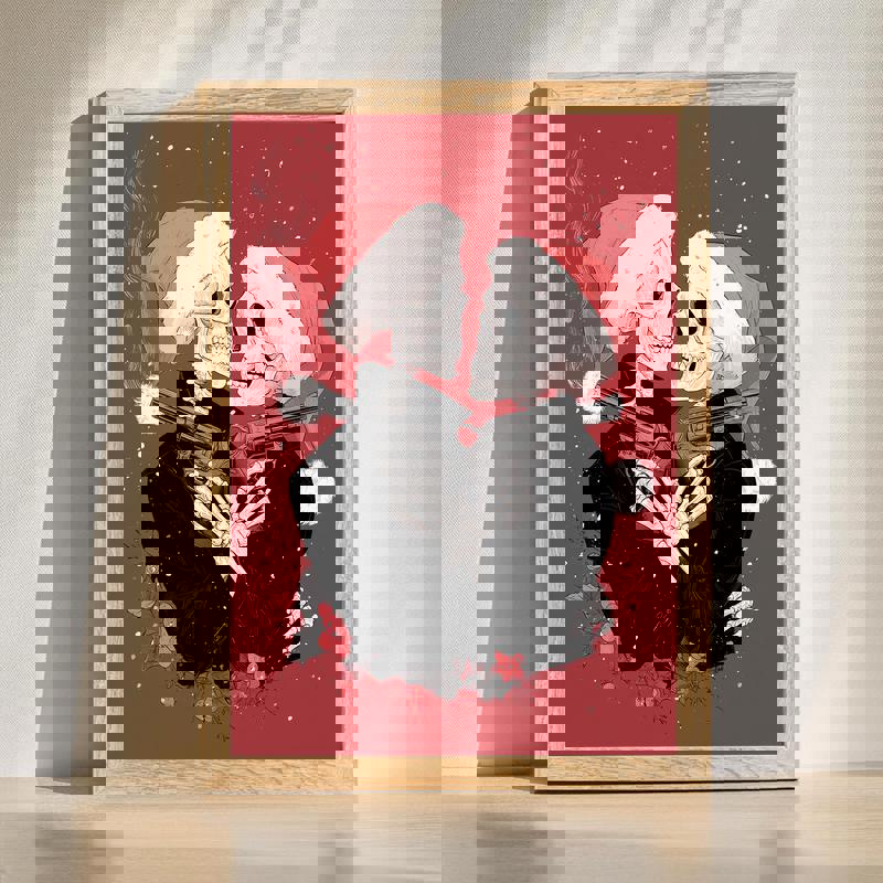 Christmas horror canvas wall art with a crimson holiday theme, bold dark festive design for man cave room decor | Familywalldecor