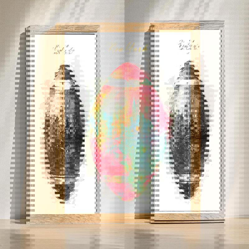 New York Christmas football skyline canvas wall art with snowy city lights and gridiron accents, ideal man cave holiday decor | Familywalldecor