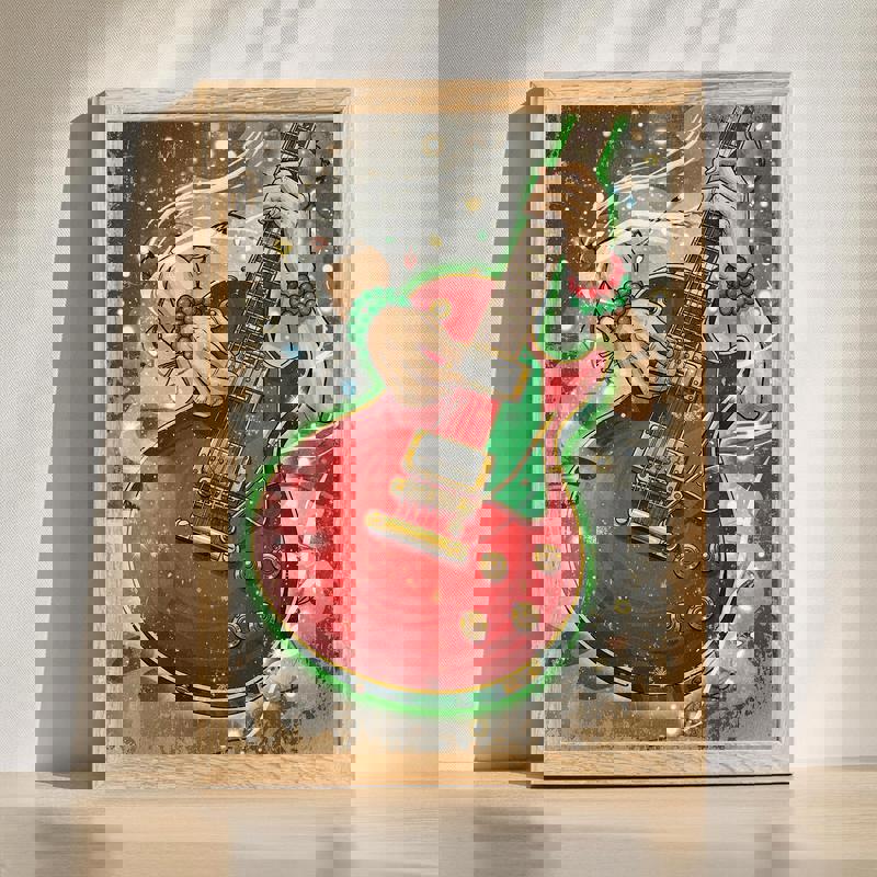 Rockin' Around the Christmas Strings canvas wall art for man cave decor, music-themed holiday sign with guitar strings motif | Familywalldecor