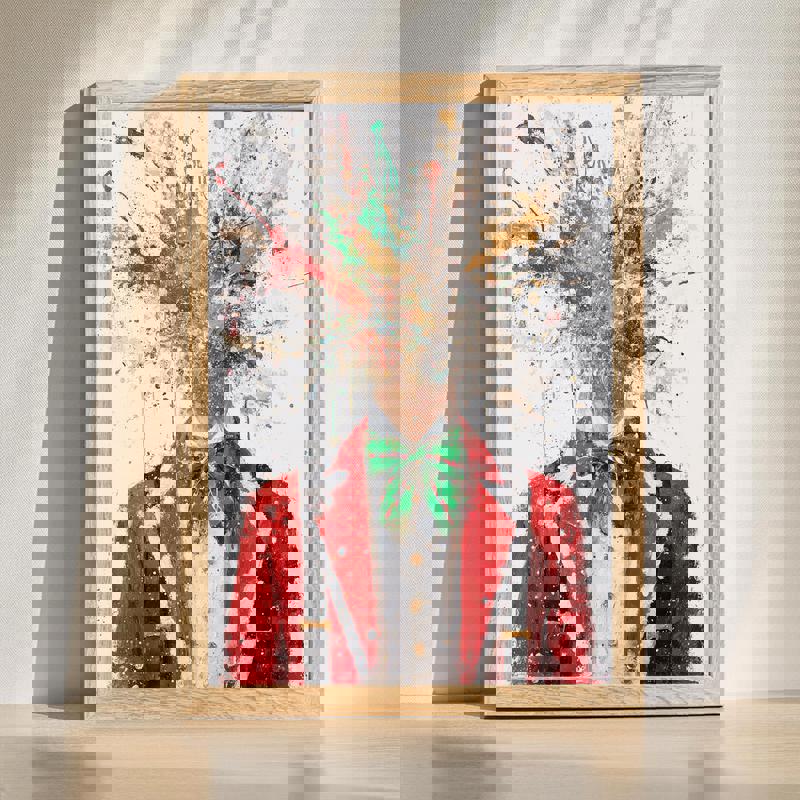 Santa’s Mind Blown abstract Christmas canvas, bold modern wall art for man cave decor with vivid colors and edgy festive vibe | Familywalldecor