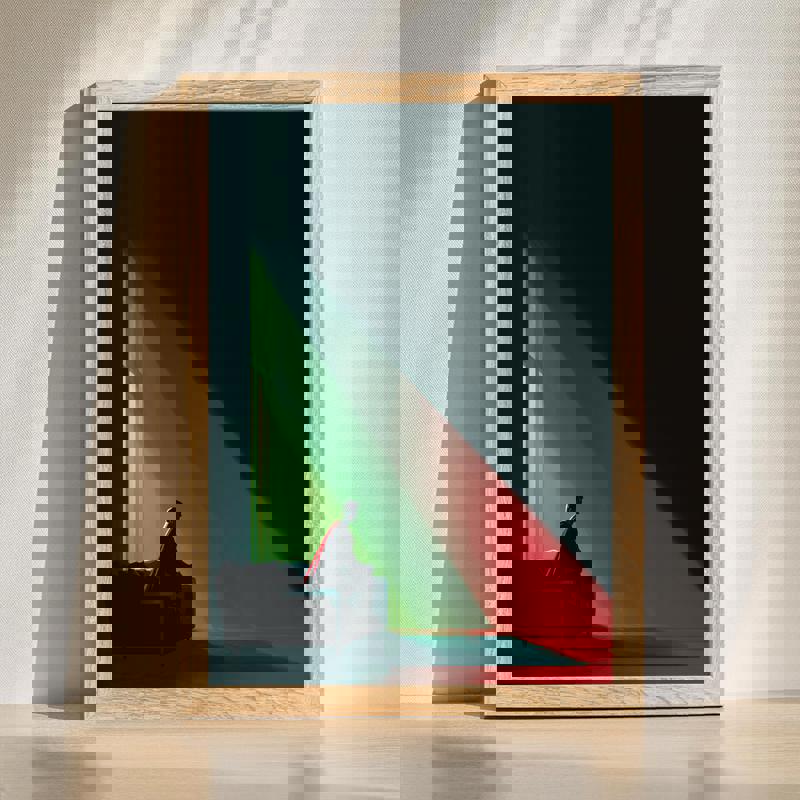 Christmas light-and-shadow minimalist canvas featuring a silent night hero motif, modern wall art ideal for a man cave | Familywalldecor