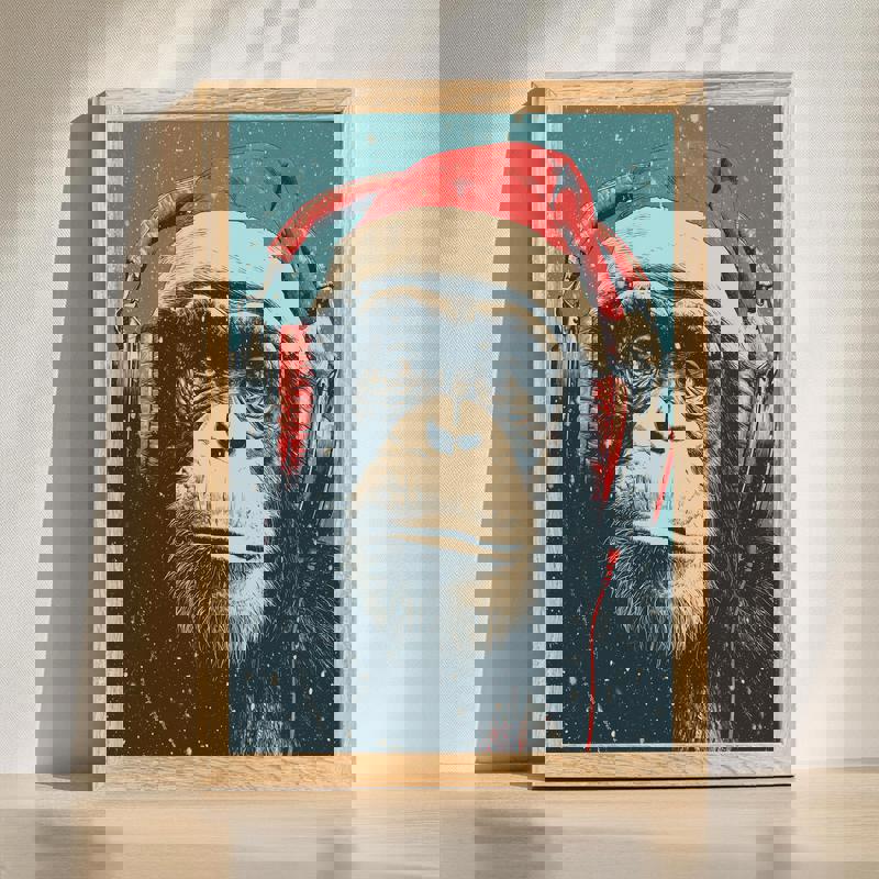 Funny monkey canvas wall art with headphones reading 'Silent Night, Loud Beats' for man cave wall decor, modern music vibe | Familywalldecor