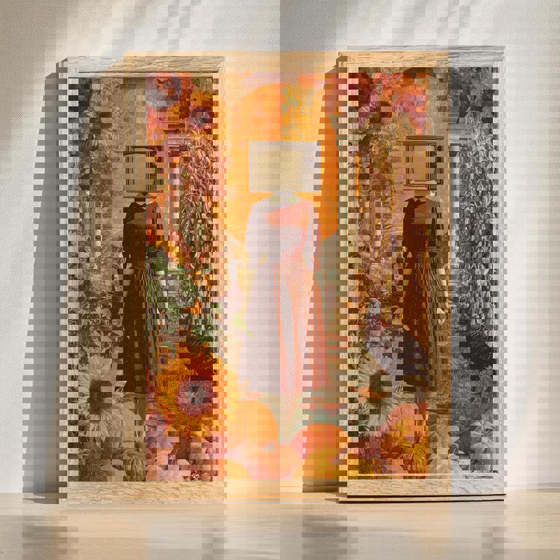 Vintage Thanksgiving collage canvas wall art with turkeys, pumpkins, and autumn leaves in sepia tones for man cave decor | Familywalldecor