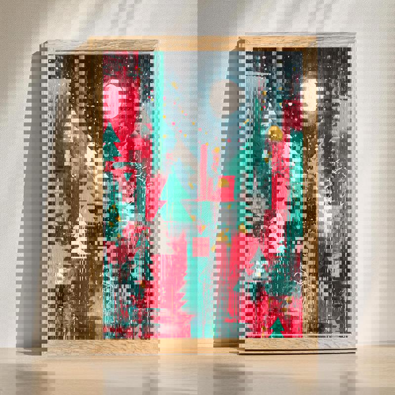 Winter Christmas canvas wall art featuring a rustic spray of pine, red berries, and snow, perfect man cave holiday decor | Familywalldecor