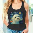 かわいいマルチーズドッグ 星月夜 ヴィンセント・ヴァン・ゴッホ絵画 タンクトップ