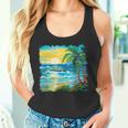 トロピカルビーチ 太陽 オーシャン ヤシの木 ゴッホスタイル アートデザイン タンクトップ