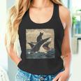 レトロ 猫 噛む サメ ユーモラス 猫 駄洒落 ミーム 猫s サメ タンクトップ