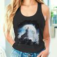 宇宙空間 オオカミ 月に遠吠えするオオカミ タンクトップ