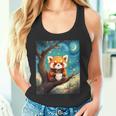 愛らしいレッサーパンダとティーカップの星月夜イラスト タンクトップ