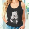 犬好きの方へのギフト サモエド ポケットに入った面白い犬の顔 タンクトップ