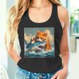 猫のサメ、面白い猫がサメを噛むサメ、サメと猫 タンクトップ