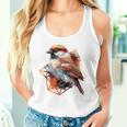 アメリカンツリー スズメ 鳥 幾何学模様 パッテンアート かわいい鳥 ロー タンクトップ