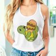 ハンバーガーを食べるかわいいカメ 面白いハンバーガー 長袖tシャツ タンクトップ