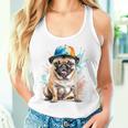 パグ、スナップバック キャップ、犬、カラフル、面白い、動物プリント タンクトップ