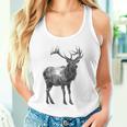 鹿 動物 プリント モチーフ 図面 イラスト ポートレート 鹿 タンクトップ
