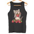 いちご 猫 いちご フルーツ ネコ アニマル プリント 図面 タンクトップ