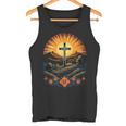 イースターデー クロスフラワー サンセット クリスチャン イースター タンクトップ