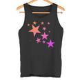 カラフルなオレンジピンクの星、流れ星柄デザイン。 タンクトップ