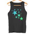 カラフルなグリーンブルーの星、星柄デザイン。 タンクトップ