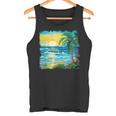 トロピカルビーチ 太陽 オーシャン ヤシの木 ゴッホスタイル アートデザイン タンクトップ