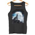 宇宙空間 オオカミ 月に遠吠えするオオカミ タンクトップ