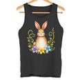 花と葉を持つ愛らしいウサギ 自然デザイン タンクトップ