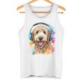 ゴールデンドゥードル、ヘッドフォン、犬、動物プリント タンクトップ