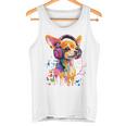 チワワの恋人 ポップアート ヘッドフォンを着て おもしろい チワワ 長袖tシャツ タンクトップ