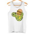 ハンバーガーを食べるかわいいカメ 面白いハンバーガー 長袖tシャツ タンクトップ