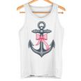 ピンクリボンボウコケット付きマリンアンカー。 タンクトップ