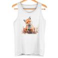 笑顔 水彩 キツネ 森林 動物 タンクトップ