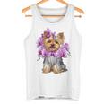 花を持つヨークシャー テリア 長袖tシャツ タンクトップ