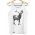 鹿 動物 プリント モチーフ 図面 イラスト ポートレート 鹿 タンクトップ
